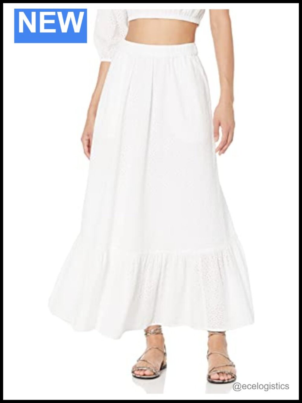 Women's Cotton Tiered Midi Skirt Elastic Waist Pull-On Casual
